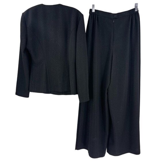 Joseph Ribkoff Size US 8 Black Shimmer Pleated Wide Leg Button Front Top Set - Picture 7 of 11